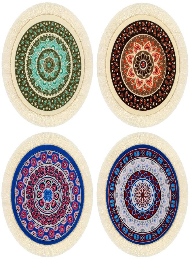Tatuo 4 Pieces Rug Table Coasters Table Drink Holders Oriental Design Fabric Carpet Drink Mats Oriental Design Fabric Elegant Carpets Kitchen and Bar Mats for Home Office and More (Round, Fresh Pattern) - Image 4