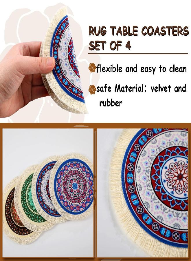 Tatuo 4 Pieces Rug Table Coasters Table Drink Holders Oriental Design Fabric Carpet Drink Mats Oriental Design Fabric Elegant Carpets Kitchen and Bar Mats for Home Office and More (Round, Fresh Pattern) - Image 3