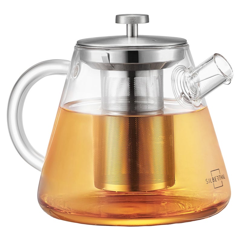 SILBERTHAL Glass Teapot with Removable Stainless Steel Infuser 15L  Electric and Gas Hobs  8 to 12 Cups