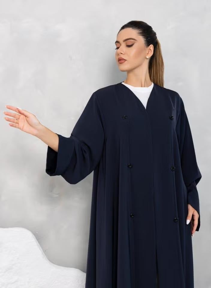 Nikias Navy Blue Nida Abaya with Cut - Image 2