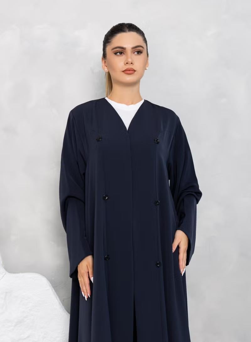 Nikias Navy Blue Nida Abaya with Cut - Image 1