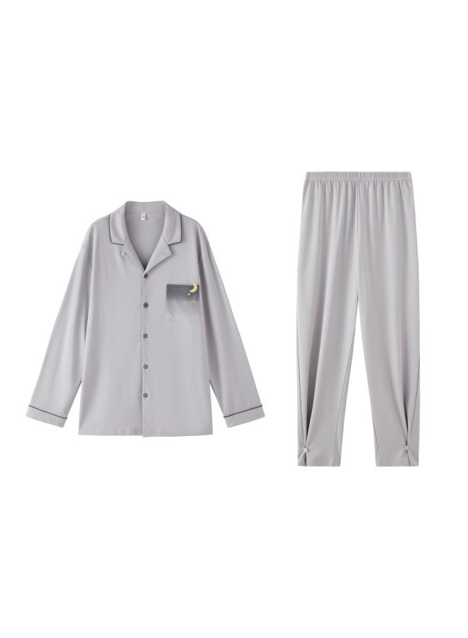 Goso Guan Xiaotong Couple Style Women's Long Sleeve Long Pants Thin Cardigan Solid Color Cotton Casual Homewear Set