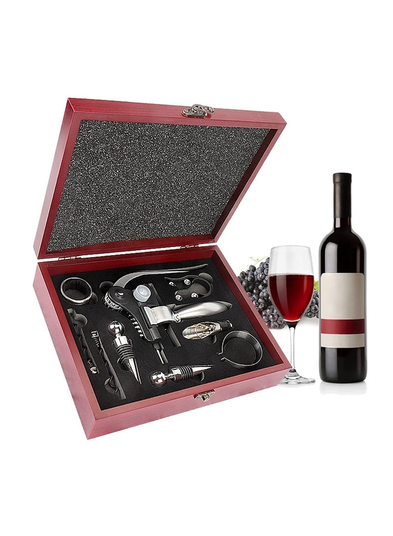 SYOSI Wine Opener Set Rabbit Type with Wine Stoppers, Drip Ring, Foil Cutter and Extra Corkscrew Premium All-In-One Wine Bottle Opener Kit Elegant Cherry Gift Wood Case - Image 2