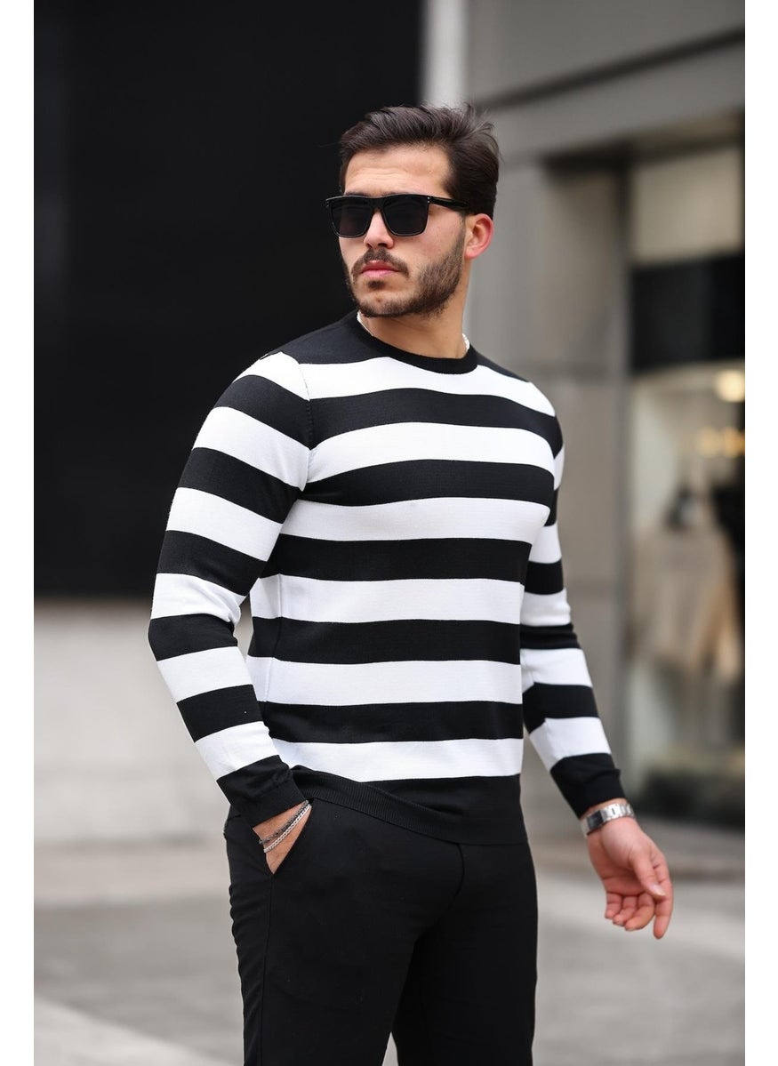 Knitted Striped Crew Neck Thin Knitwear Men's Sweater - Black - pzsku/Z94307B7BDAD7785F183AZ/45/_/1741192327/1286dd50-8a44-4796-8c29-177c4bc52499