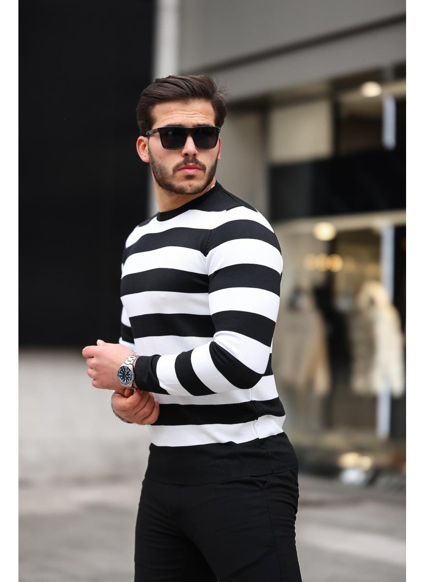 Knitted Striped Crew Neck Thin Knitwear Men's Sweater - Black - pzsku/Z94307B7BDAD7785F183AZ/45/_/1741192354/54f91703-6cea-4d54-8251-d5589fda3a0b