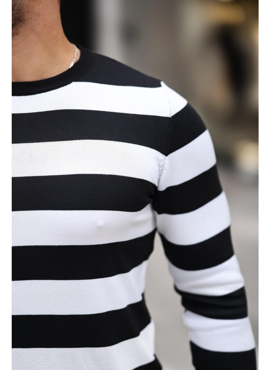 Knitted Striped Crew Neck Thin Knitwear Men's Sweater - Black - pzsku/Z94307B7BDAD7785F183AZ/45/_/1741192355/f28a8bf4-06ab-451a-9067-fe603aa0576f