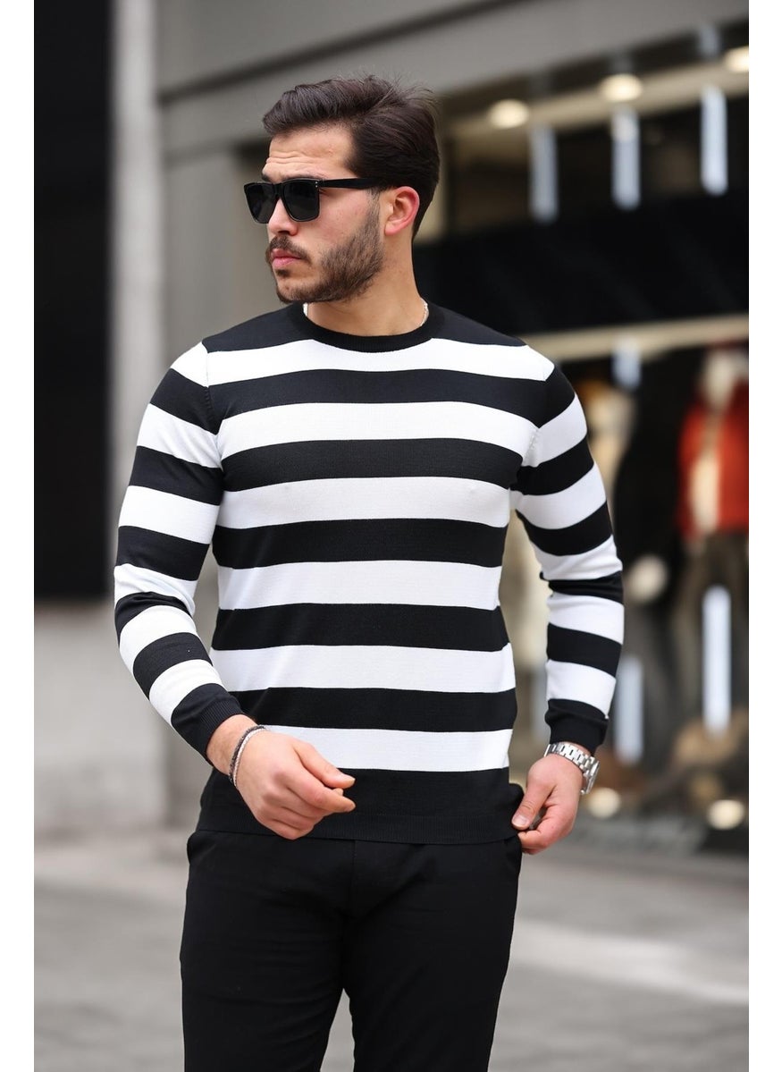 Knitted Striped Crew Neck Thin Knitwear Men's Sweater - Black - pzsku/Z94307B7BDAD7785F183AZ/45/_/1741192357/7436a745-eda8-4e52-8999-3bb50486b4b9