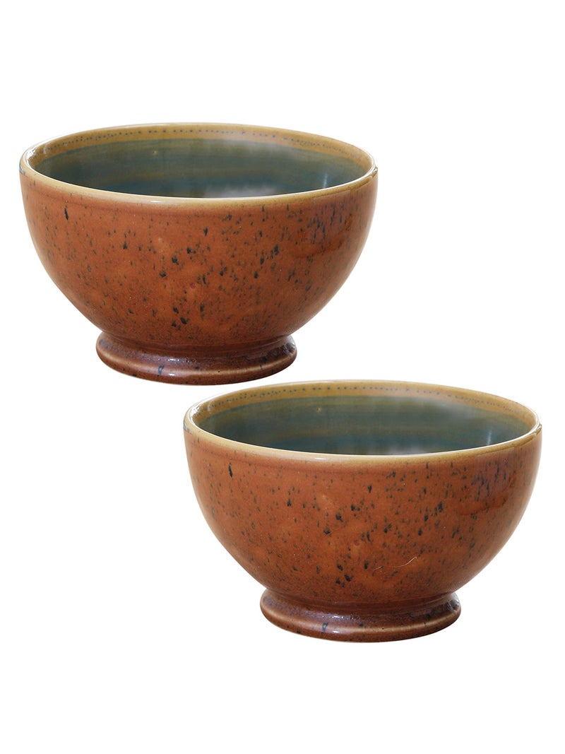 miah decor Handcrafted & Double Glazed Ceramic Serving Bowl-Brown & Green- Set of 2 Microwave & Dishwasher Safe - Image 4