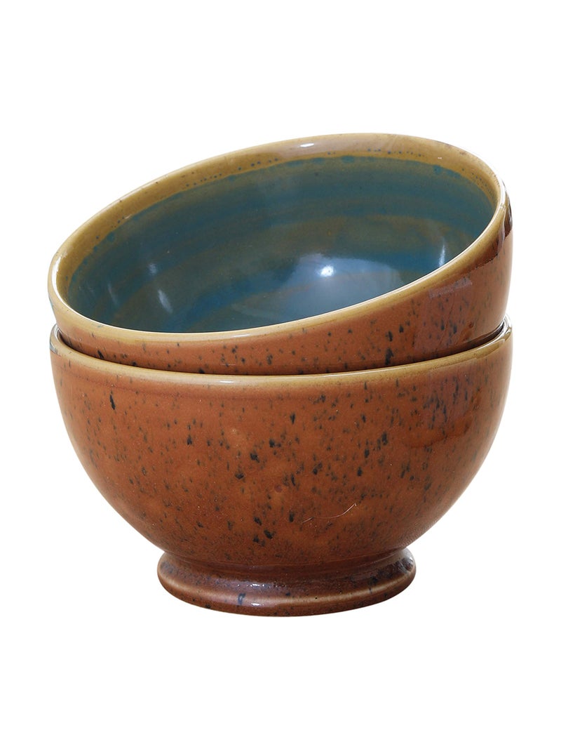 miah decor Handcrafted & Double Glazed Ceramic Serving Bowl-Brown & Green- Set of 2 Microwave & Dishwasher Safe - Image 2