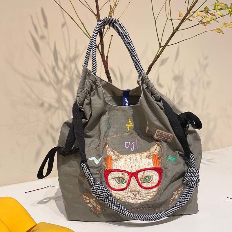 Japanese Homemade Ball Chain Eco-Friendly Shopping Bag Nylon Embroidered Hand Canvas Bag Nylon Shopping Bag - Image 1