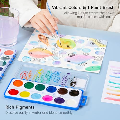 Shuttle Art 30 Pack Watercolor Paint Set Bulk, 12 Colors Watercolor Paint Set bulk with Paint Brushes for Kids and Adults, Washable Paint for Classroom, Parties, Kindergarten and Art Activities - Image 3