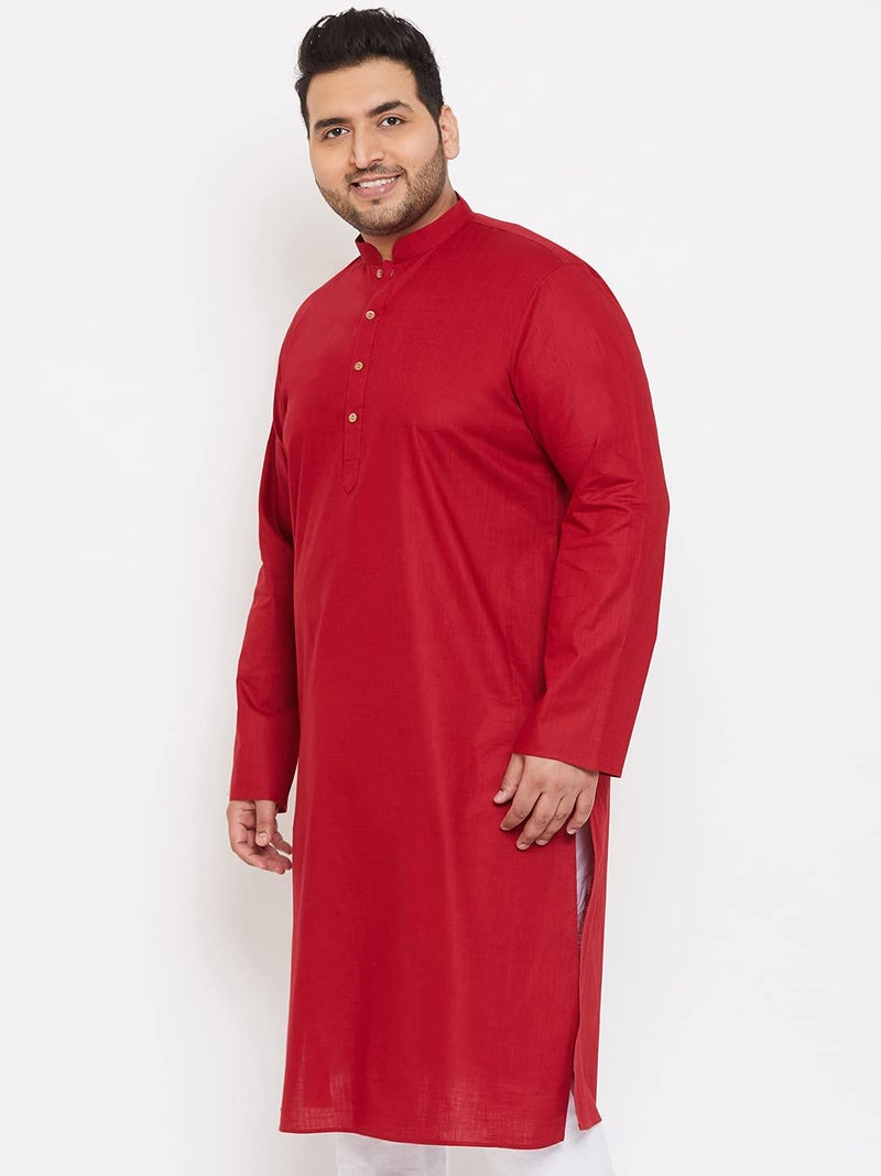 VASTRAMAY Men Plus Size Linen Cotton Kurta | Mandarin Collar Full Sleeve Solid Kurta | Comfortable Ethnic Wear for Festive & Casual Occasions - Image 2