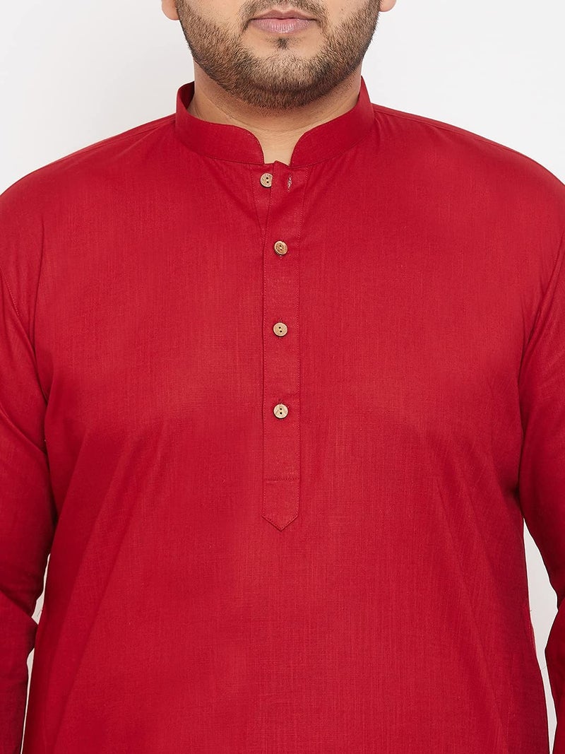 VASTRAMAY Men Plus Size Linen Cotton Kurta | Mandarin Collar Full Sleeve Solid Kurta | Comfortable Ethnic Wear for Festive & Casual Occasions - Image 4