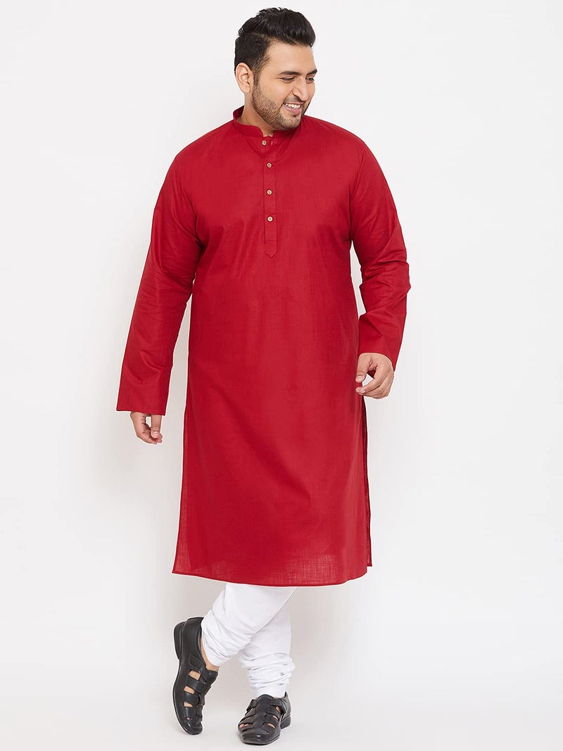 VASTRAMAY Men Plus Size Linen Cotton Kurta | Mandarin Collar Full Sleeve Solid Kurta | Comfortable Ethnic Wear for Festive & Casual Occasions - Image 5