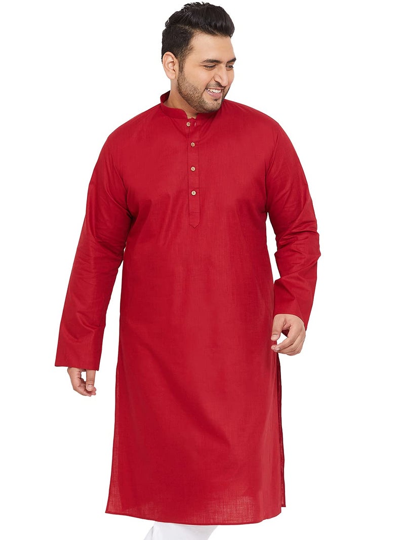 VASTRAMAY Men Plus Size Linen Cotton Kurta | Mandarin Collar Full Sleeve Solid Kurta | Comfortable Ethnic Wear for Festive & Casual Occasions - Image 1