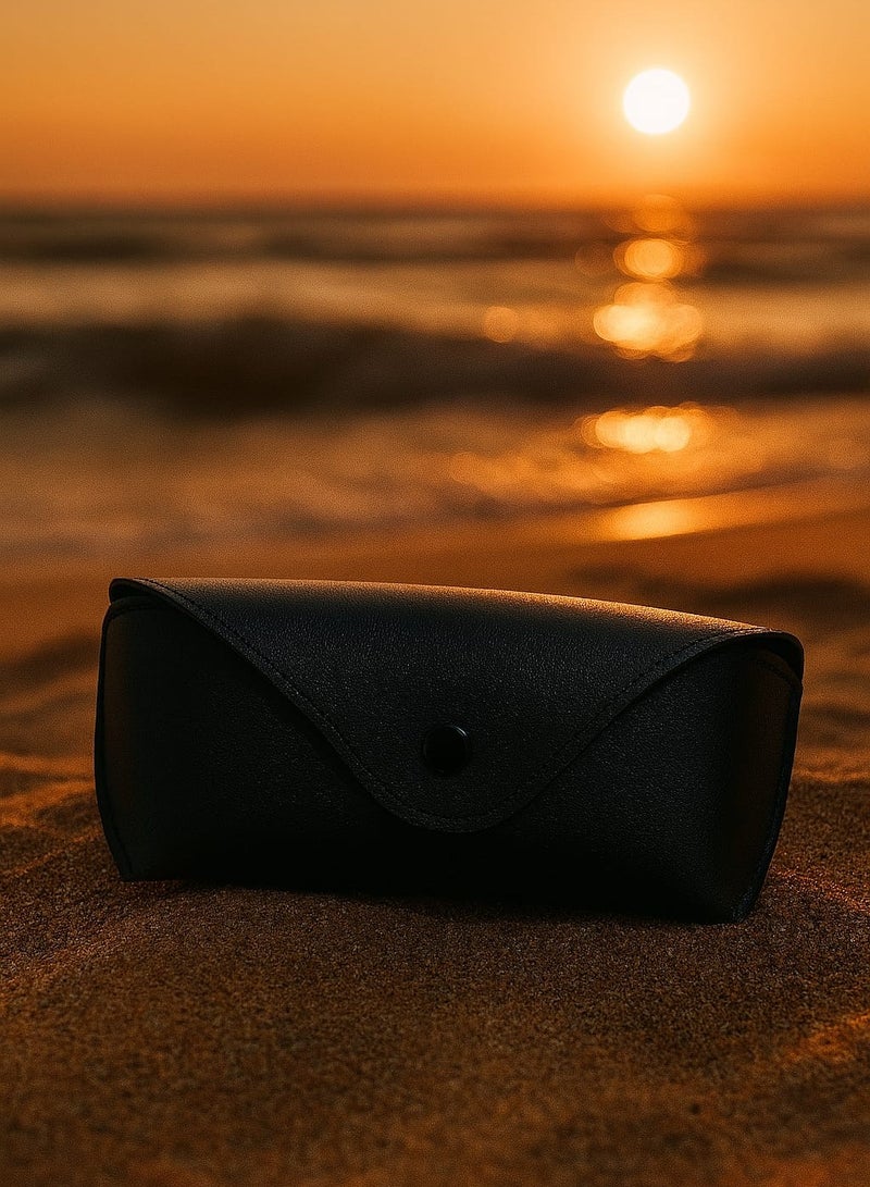 Generic 1 Piece Soft PU Leather Glasses Case – Unisex Eyewear Holder with Button Closure, Lightweight & Durable for Travel and Daily Use – Black  - Image 1