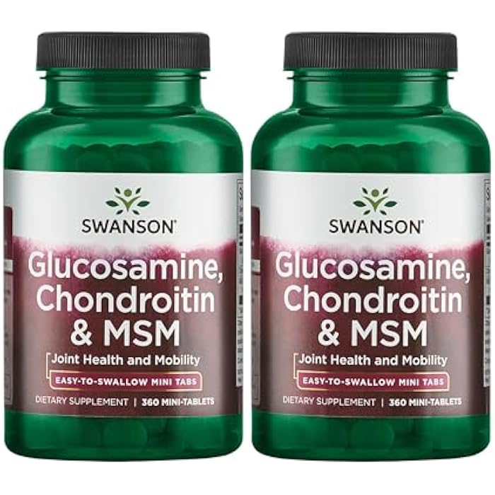 Swanson Glucosamine, Chondroitin & MSM - Cartilage & Joint Health Supplement* - Supports Mobility & Flexibility* - Easy-to-Swallow Mini Tablets - Gluten Free & Non-GMO - 360 Mini-Tablets (2 Pack) - Image 1