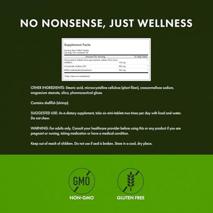 Swanson Glucosamine, Chondroitin & MSM - Cartilage & Joint Health Supplement* - Supports Mobility & Flexibility* - Easy-to-Swallow Mini Tablets - Gluten Free & Non-GMO - 360 Mini-Tablets (2 Pack) - Image 2