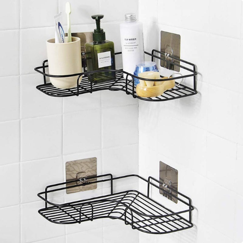 Kienlix Kienlix Wrought Iron Kitchen Tripod Bathroom Corner Storage Shelves and Racks Wall Mounted Durable Shower Caddy Organizer Rack Adhesive Hook (Black, 36x26.7x6 cm) - Image 3
