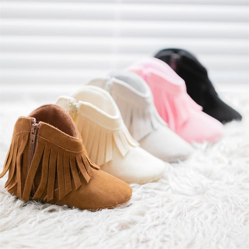 Meckior Baby Girls Cowboy Tassel Boots Side Zipper Moccasins Soft Bottom Non-Slip Toddler Shoe - Image 3