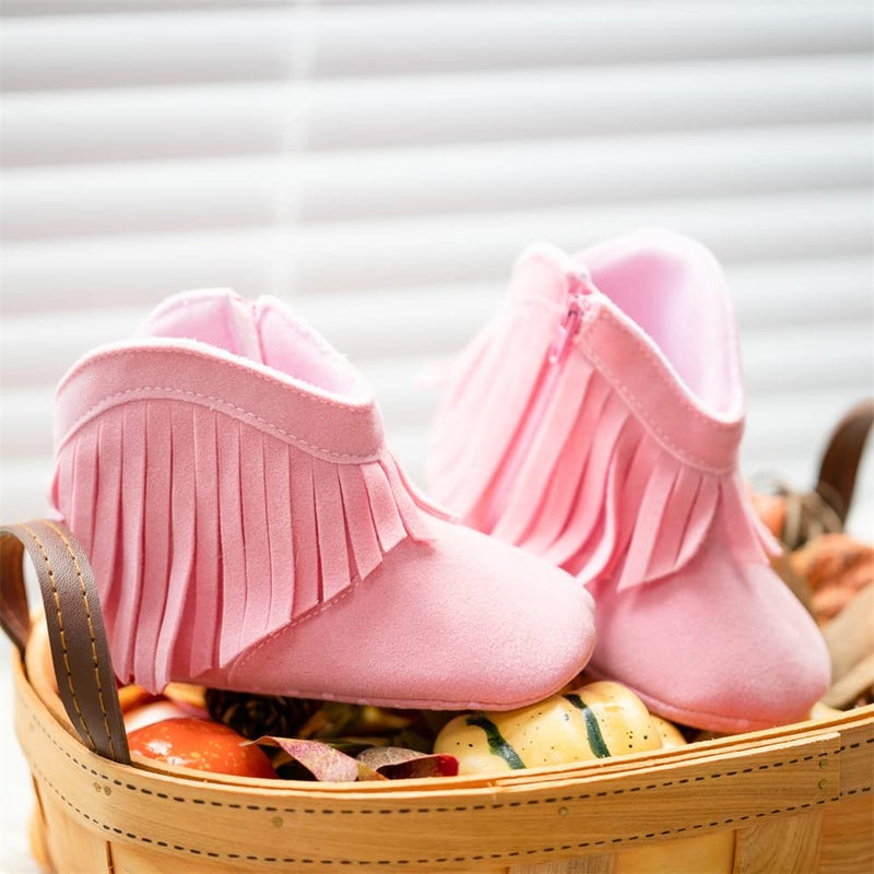 Meckior Baby Girls Cowboy Tassel Boots Side Zipper Moccasins Soft Bottom Non-Slip Toddler Shoe - Image 2