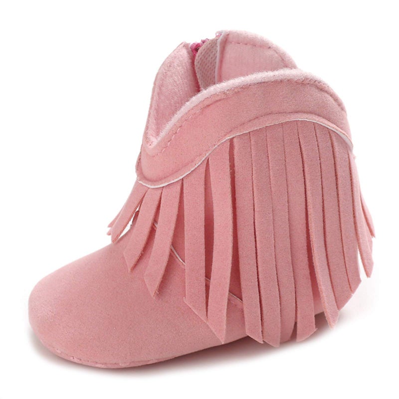 Meckior Baby Girls Cowboy Tassel Boots Side Zipper Moccasins Soft Bottom Non-Slip Toddler Shoe - Image 1