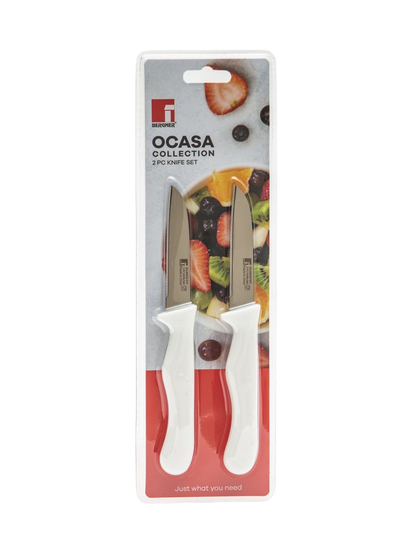 BERGNER OCASA STAILESS STEEL 2PC FRUIT KNIFE SET WITH SERRATED BLADE, WHITE COLOR, BG39906WH - Image 3