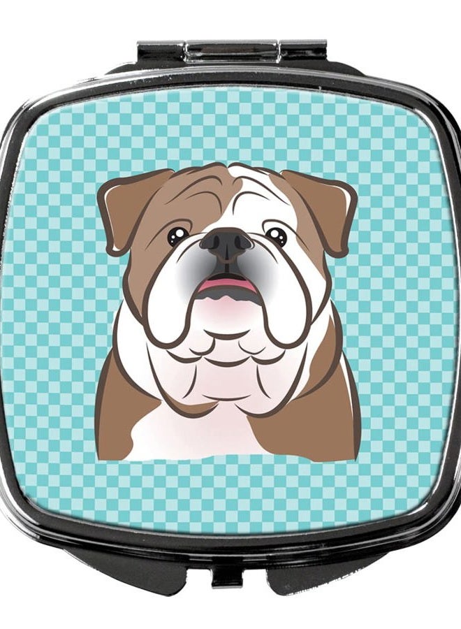 Caroline's Treasures BB1157SCM Checkerboard Blue English Bulldog Compact Mirror Decorative Travel Makeup Mirror for Women Girls Gifts Pocket Makeup Mirror Folding Handheld - Image 1