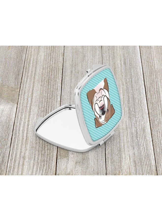 Caroline's Treasures BB1157SCM Checkerboard Blue English Bulldog Compact Mirror Decorative Travel Makeup Mirror for Women Girls Gifts Pocket Makeup Mirror Folding Handheld - Image 2