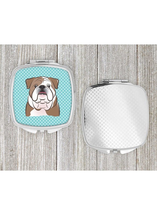 Caroline's Treasures BB1157SCM Checkerboard Blue English Bulldog Compact Mirror Decorative Travel Makeup Mirror for Women Girls Gifts Pocket Makeup Mirror Folding Handheld - Image 4