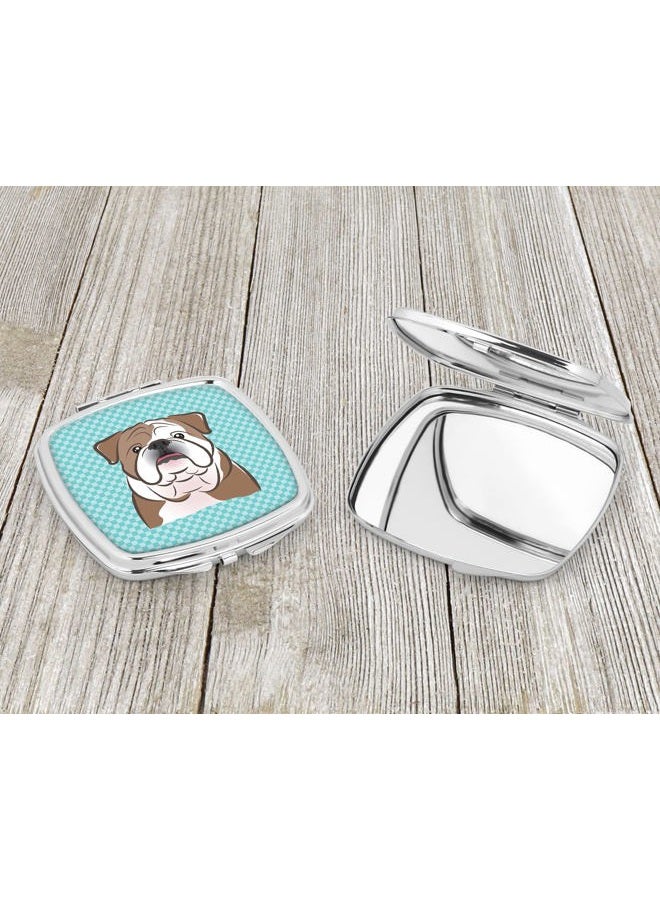 Caroline's Treasures BB1157SCM Checkerboard Blue English Bulldog Compact Mirror Decorative Travel Makeup Mirror for Women Girls Gifts Pocket Makeup Mirror Folding Handheld - Image 3