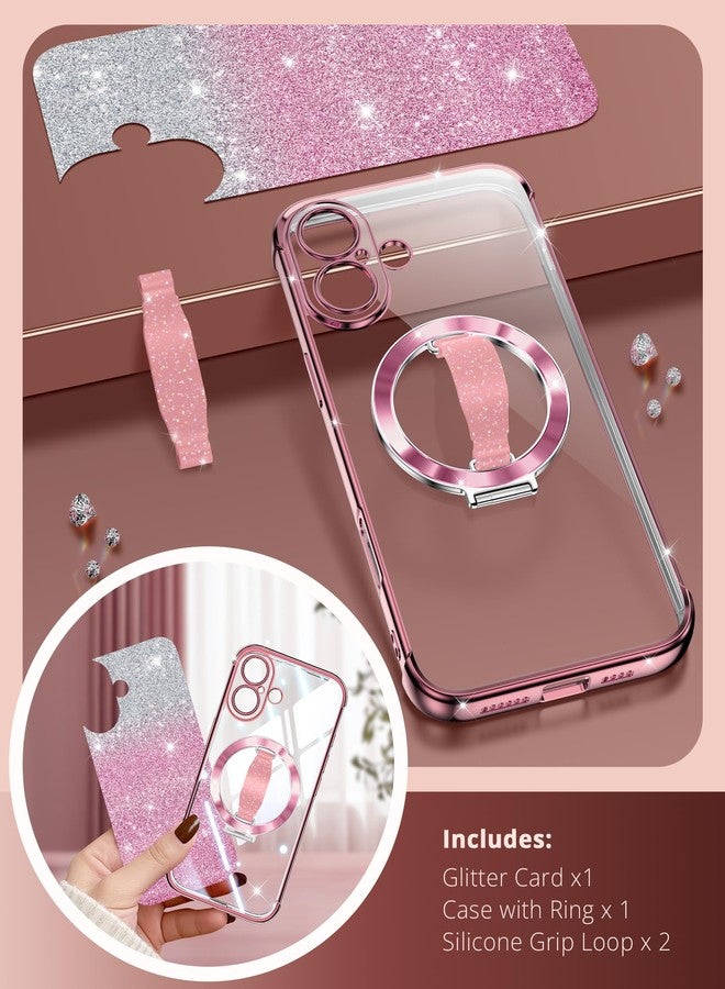 Silverback for iPhone 16 Case with Soft Silicone Grip and O-Ring Stand Compatible with Magsafe, Women Girls Bling Sparkly Protective Phone Case Cover, Clear Glitter Rose Gold - Image 5