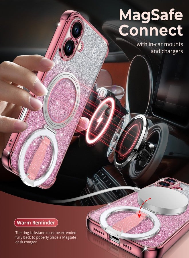 Silverback for iPhone 16 Case with Soft Silicone Grip and O-Ring Stand Compatible with Magsafe, Women Girls Bling Sparkly Protective Phone Case Cover, Clear Glitter Rose Gold - Image 4