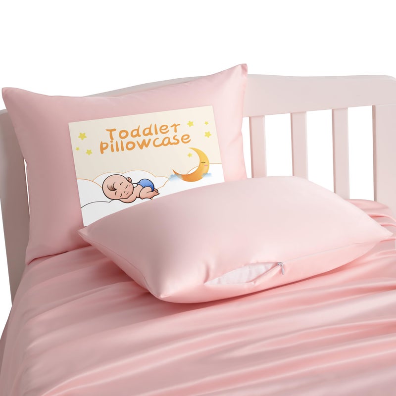NTBAY Zippered Silk Satin Toddler Pillowcases - 2 Pack Hidden Zipper 13x18 Pillowcases - Luxury and Silky Baby Travel Pillow Covers, Pink - Image 1