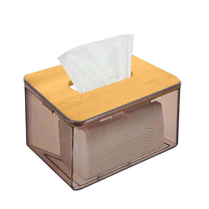 FunBlast Tissue Storage Box - Tissue Box Holder with Wooden Cover, Transparent Tissue Box, Paper Napkin Holder, Tissue Holder Dispenser Organizer for Home, Office, Car, Hotels (11.5 X 11.5 X 8.5 Cm) - Image 1