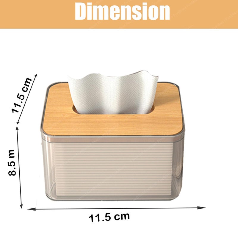 FunBlast Tissue Storage Box - Tissue Box Holder with Wooden Cover, Transparent Tissue Box, Paper Napkin Holder, Tissue Holder Dispenser Organizer for Home, Office, Car, Hotels (11.5 X 11.5 X 8.5 Cm) - Image 2