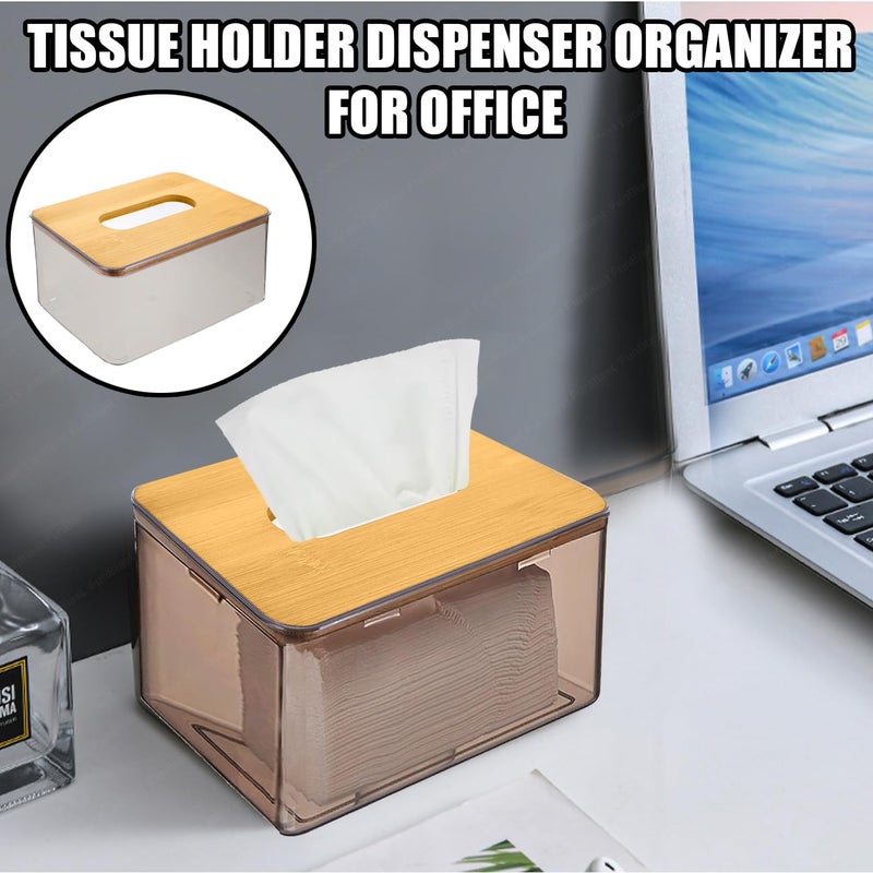 FunBlast Tissue Storage Box - Tissue Box Holder with Wooden Cover, Transparent Tissue Box, Paper Napkin Holder, Tissue Holder Dispenser Organizer for Home, Office, Car, Hotels (11.5 X 11.5 X 8.5 Cm) - Image 3