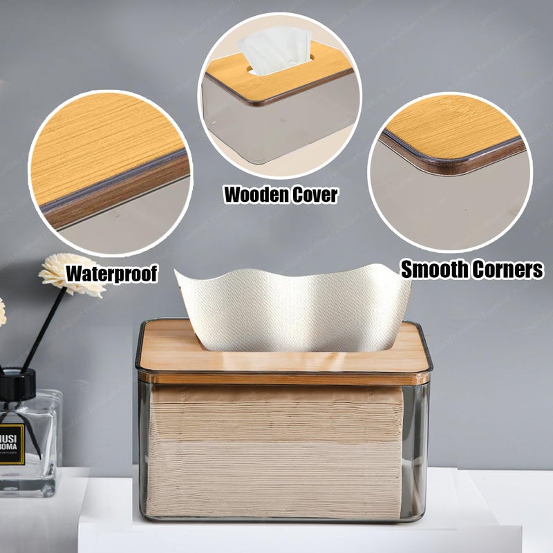 FunBlast Tissue Storage Box - Tissue Box Holder with Wooden Cover, Transparent Tissue Box, Paper Napkin Holder, Tissue Holder Dispenser Organizer for Home, Office, Car, Hotels (11.5 X 11.5 X 8.5 Cm) - Image 5