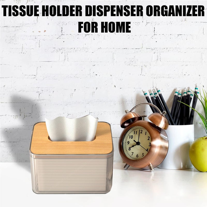 FunBlast Tissue Storage Box - Tissue Box Holder with Wooden Cover, Transparent Tissue Box, Paper Napkin Holder, Tissue Holder Dispenser Organizer for Home, Office, Car, Hotels (11.5 X 11.5 X 8.5 Cm) - Image 4
