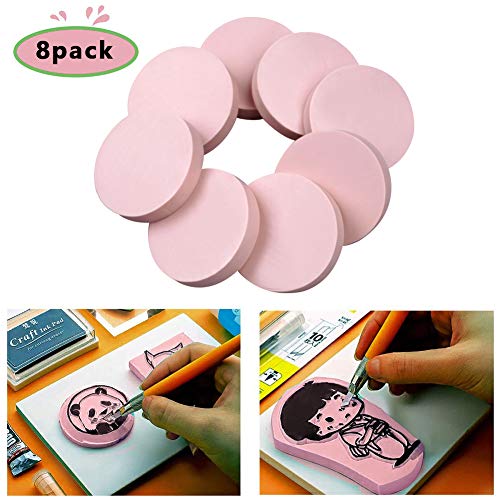XoreArt 8 Pcs 2"x2" Pink Rubber Carving Blocks for Stamp Soft Rubber Crafts, Soft and Easy to Carve (Round) - Image 2