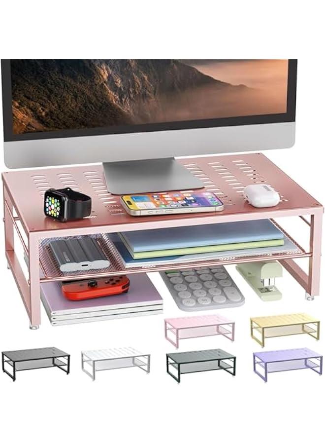 Arabest 2-Tier Metal Monitor Stand Riser, Desk Organizer for Monitor, Office Desk Storage Organizer for Office Supplies (Rose Gold)  - Image 1