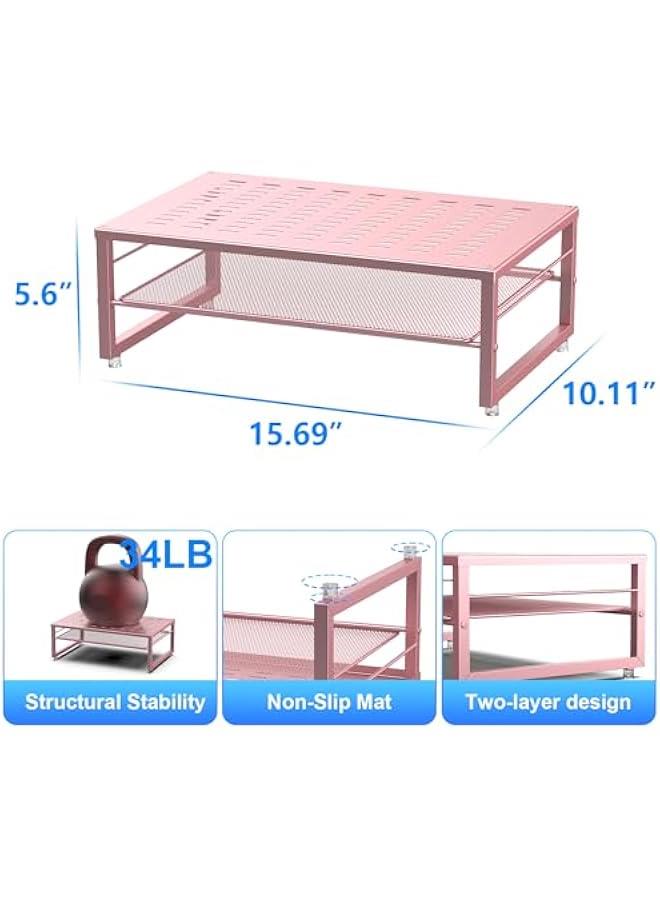 Arabest 2-Tier Metal Monitor Stand Riser, Desk Organizer for Monitor, Office Desk Storage Organizer for Office Supplies (Rose Gold)  - Image 4
