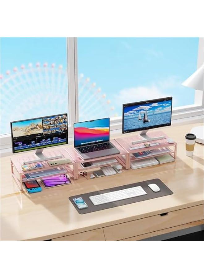 Arabest 2-Tier Metal Monitor Stand Riser, Desk Organizer for Monitor, Office Desk Storage Organizer for Office Supplies (Rose Gold)  - Image 5