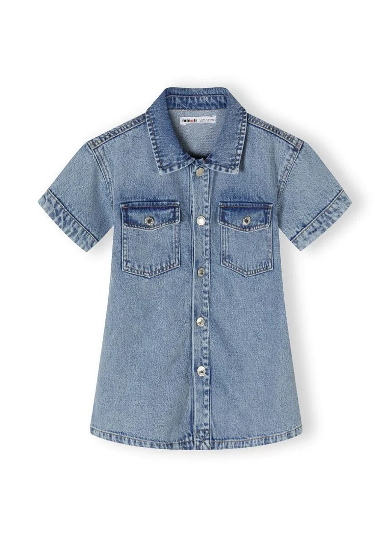 MINOTI Kids Girls Short Sleeve Collared Denim Dress
