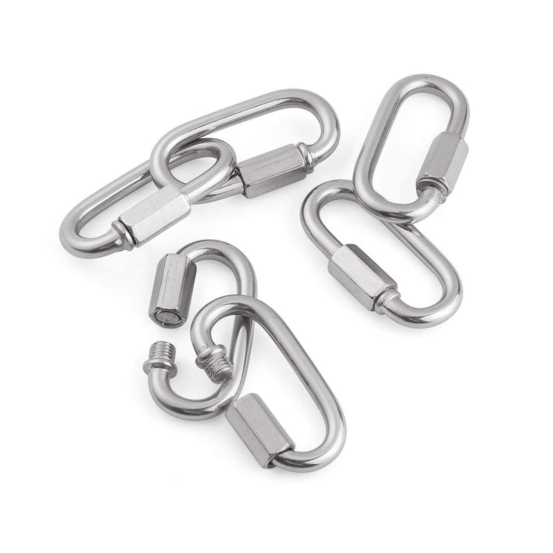 REZNOR Heavy Duty Oval Shape Stainless Steel Screw Link Snap Hook Carabiner Hook for Multipurpose Weight-Lifting Mountain Swinging Climbing Gym, Pack of 6 - Image 1