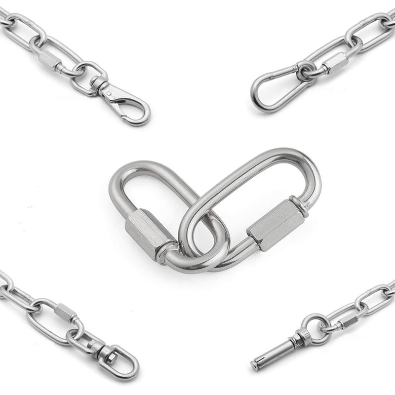 REZNOR Heavy Duty Oval Shape Stainless Steel Screw Link Snap Hook Carabiner Hook for Multipurpose Weight-Lifting Mountain Swinging Climbing Gym, Pack of 6 - Image 2