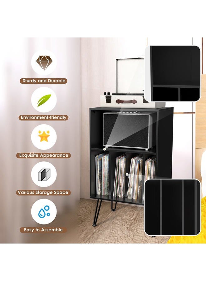 iyrany Record Player Stand, Turntable Stand with Record Storage, Vinyl Record Storage Cabinet with Metal Legs, Record Player Table Holds Up to 150 Albums for Living Room, Bedroom, Office (Black) - Image 3