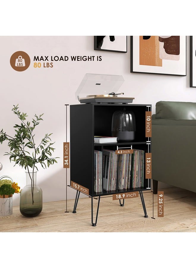 iyrany Record Player Stand, Turntable Stand with Record Storage, Vinyl Record Storage Cabinet with Metal Legs, Record Player Table Holds Up to 150 Albums for Living Room, Bedroom, Office (Black) - Image 2