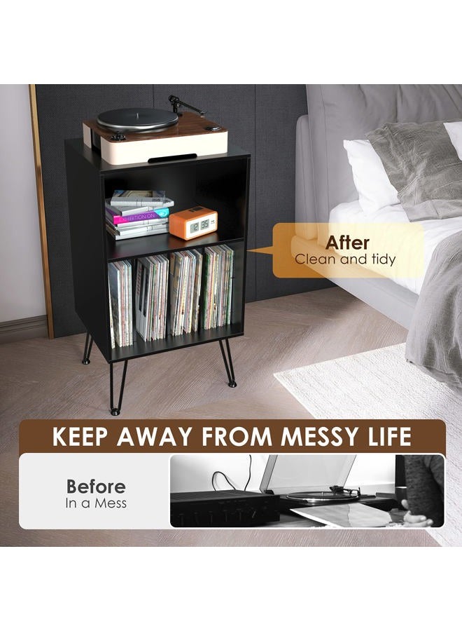 iyrany Record Player Stand, Turntable Stand with Record Storage, Vinyl Record Storage Cabinet with Metal Legs, Record Player Table Holds Up to 150 Albums for Living Room, Bedroom, Office (Black) - Image 4