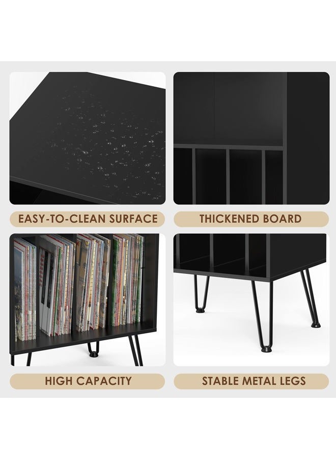iyrany Record Player Stand, Turntable Stand with Record Storage, Vinyl Record Storage Cabinet with Metal Legs, Record Player Table Holds Up to 150 Albums for Living Room, Bedroom, Office (Black) - Image 5